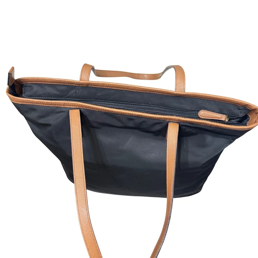 Michael Kors Kempton Nylon Tote Womens Large Black‎ Brown Excellent 30T2GKPT3C